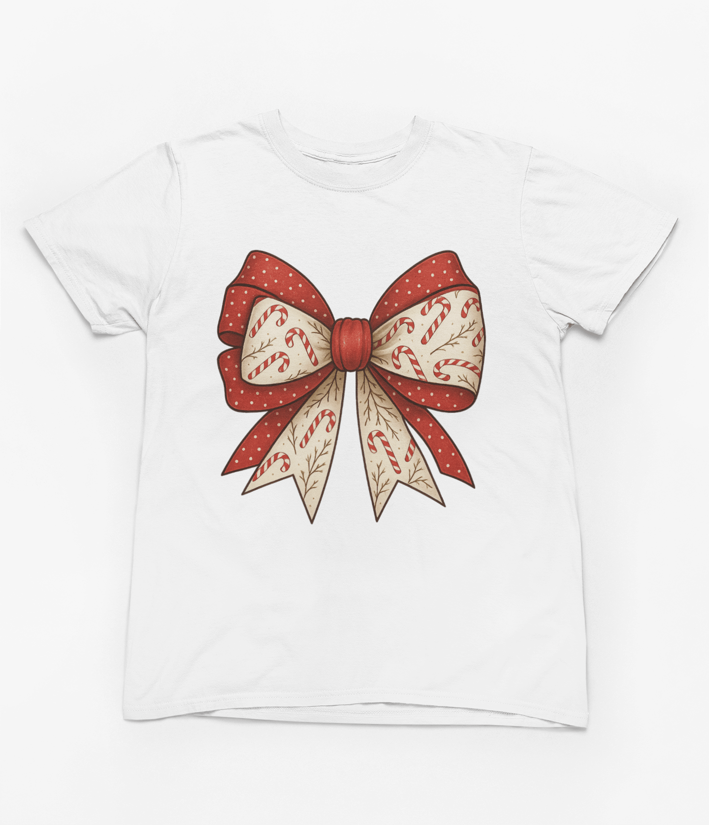 Beast and Beauty T-Shirt / 3XL (Adult) / White Candy Cane Coquette Bow Christmas Sweatshirt – Vintage Festive Jumper for All