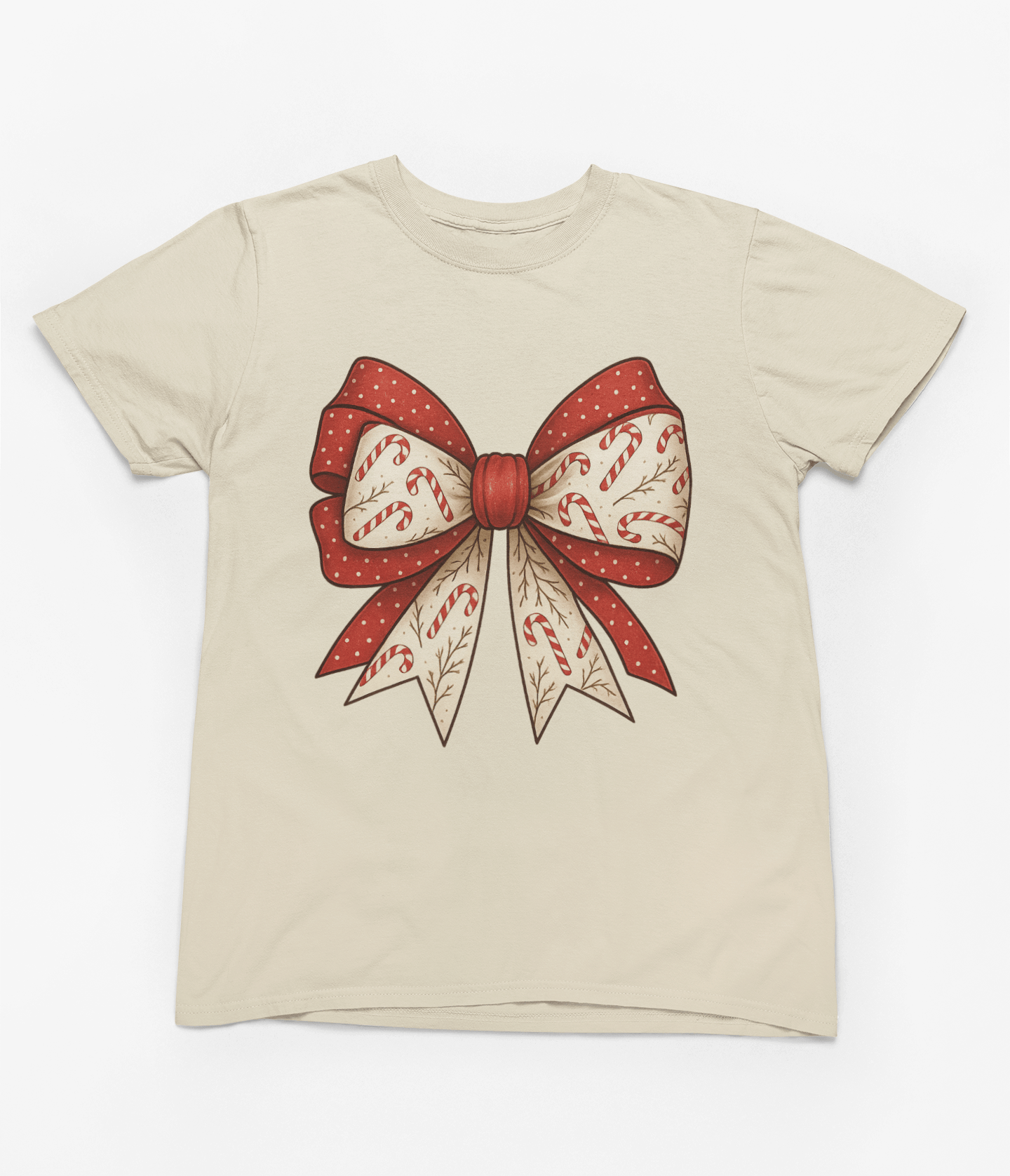 Beast and Beauty T-Shirt / 3XL (Adult) / Beige Candy Cane Coquette Bow Christmas Sweatshirt – Vintage Festive Jumper for All