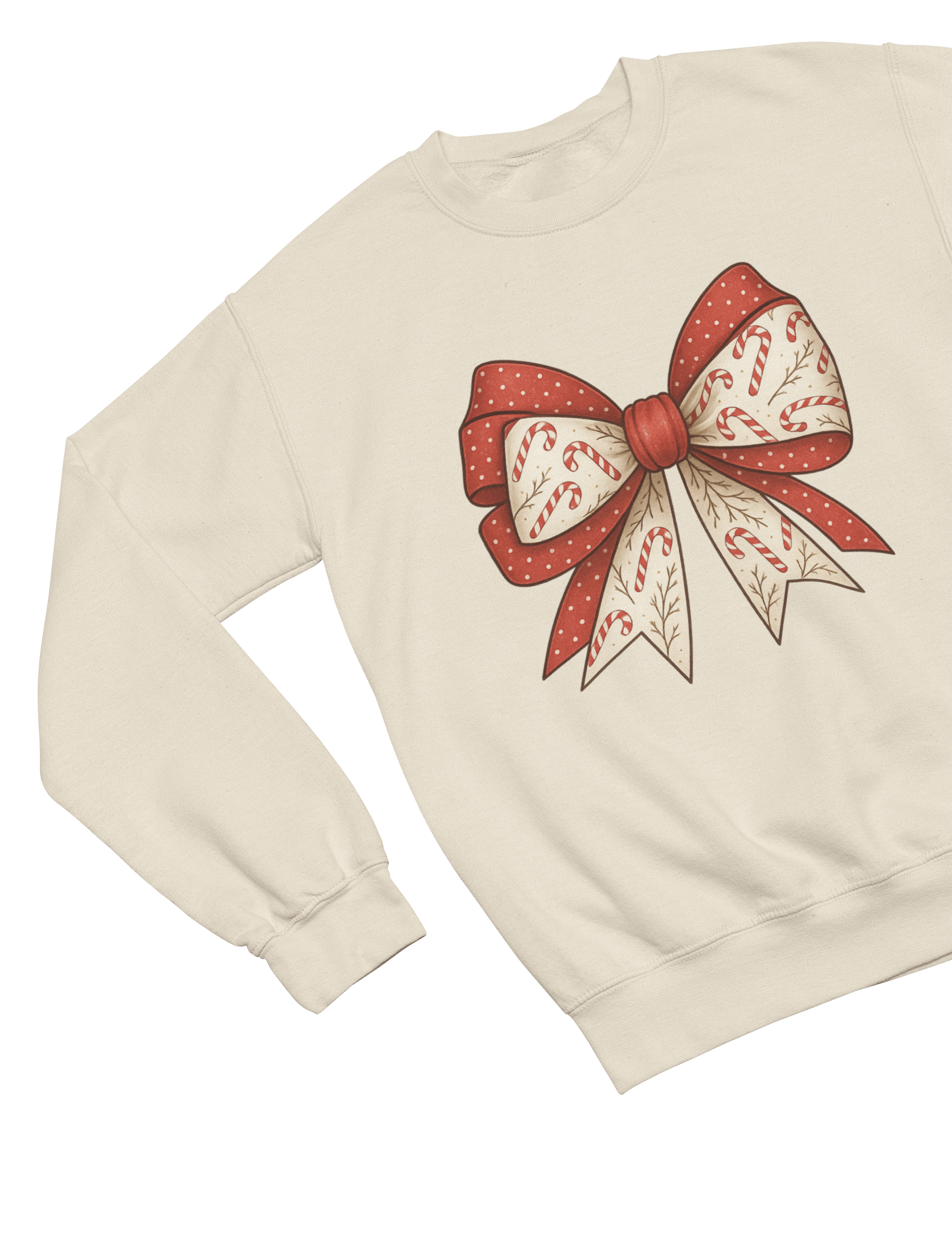 Beast and Beauty Candy Cane Coquette Bow Christmas Sweatshirt – Vintage Festive Jumper for All