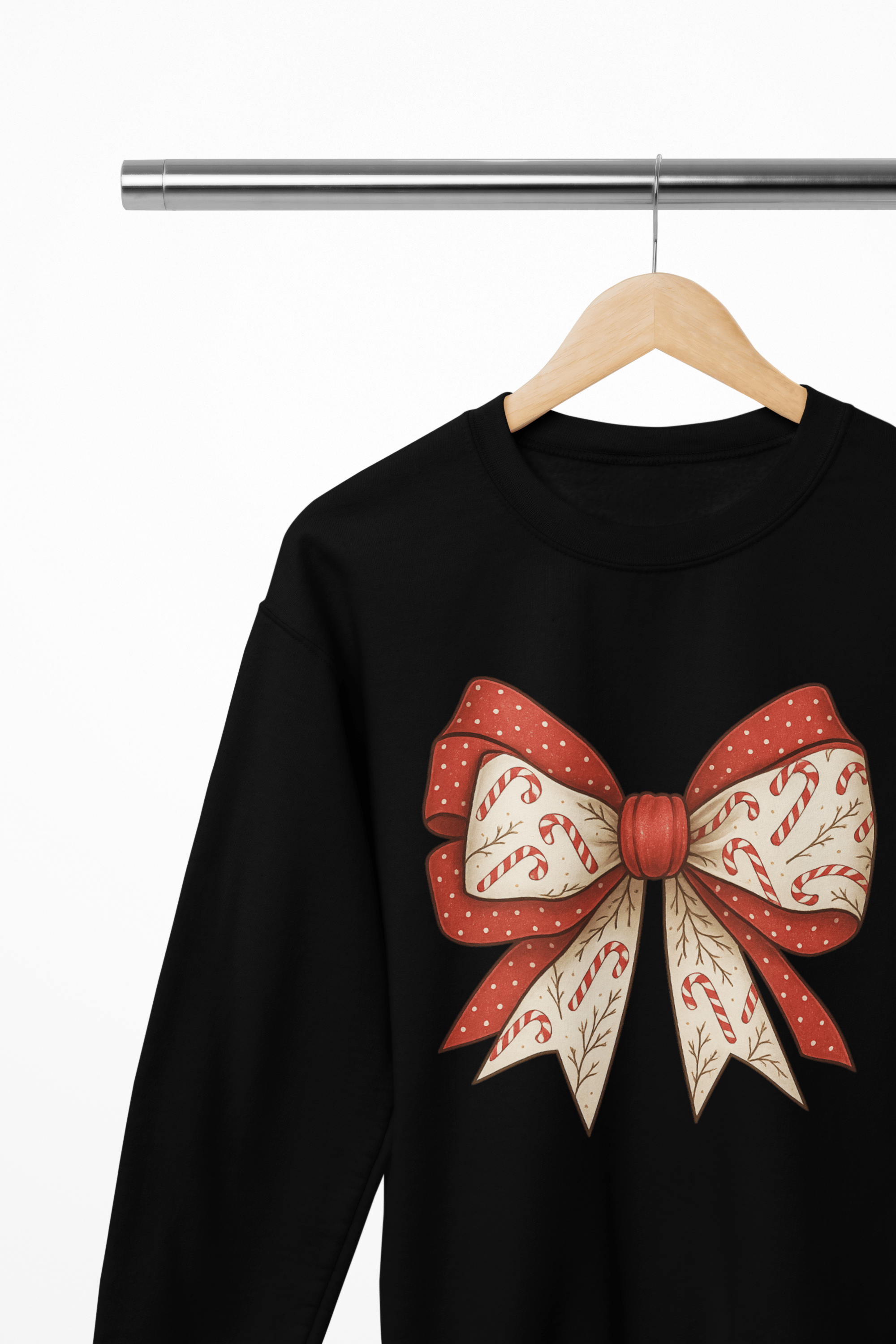 Beast and Beauty Sweatshirt / 3XL (Adult) / Black Candy Cane Coquette Bow Christmas Sweatshirt – Vintage Festive Jumper for All