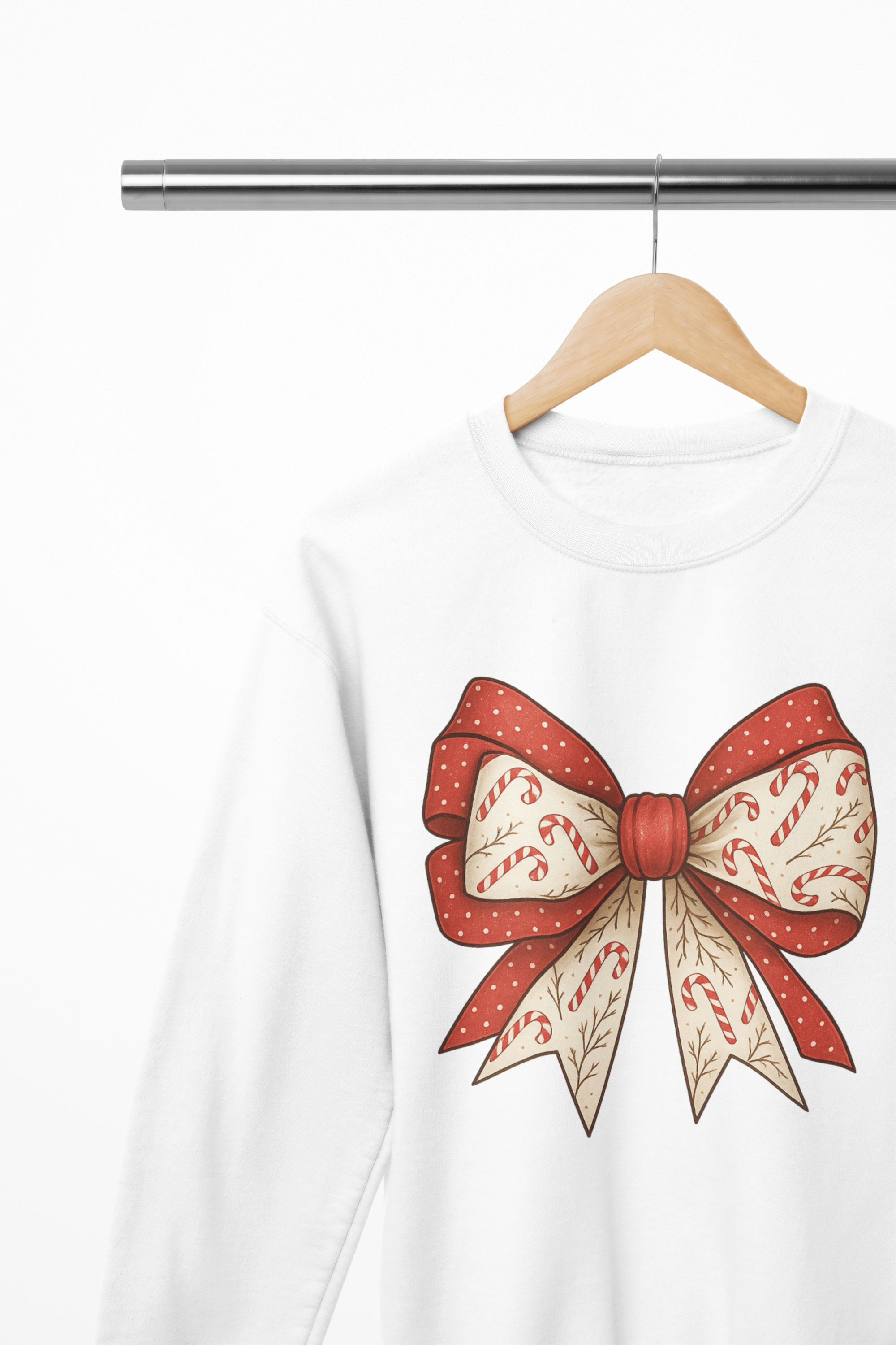 Beast and Beauty Sweatshirt / 3XL (Adult) / White Candy Cane Coquette Bow Christmas Sweatshirt – Vintage Festive Jumper for All