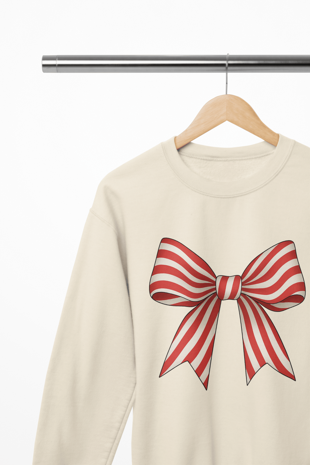 Beast and Beauty Sweatshirt / 3XL (Adult) / Beige Candy Cane Stripe Coquette Bow Christmas Sweatshirt or T-Shirt – Festive Gift UK