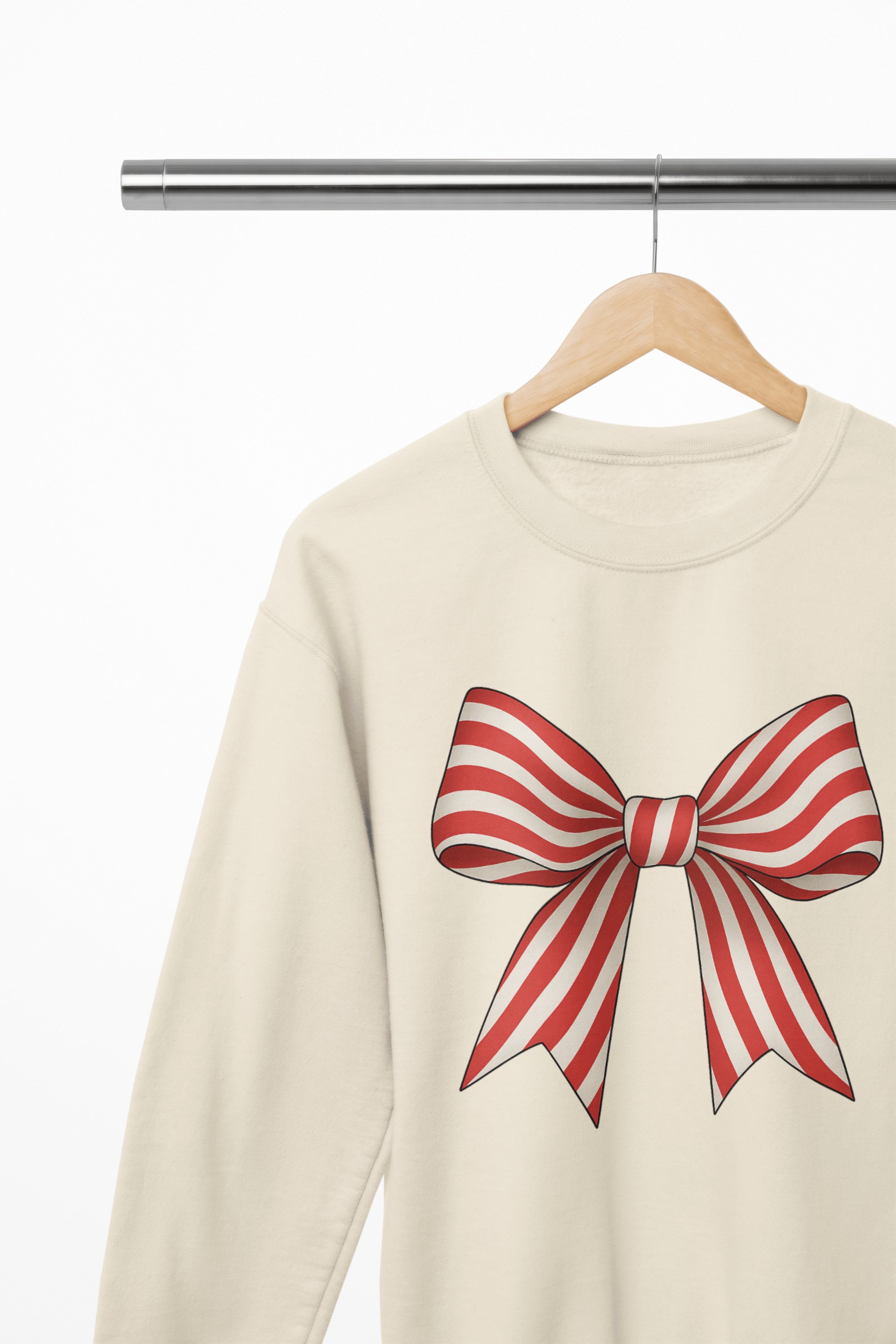 Beast and Beauty Sweatshirt / 3XL (Adult) / Beige Candy Cane Stripe Coquette Bow Christmas Sweatshirt or T-Shirt – Festive Gift UK