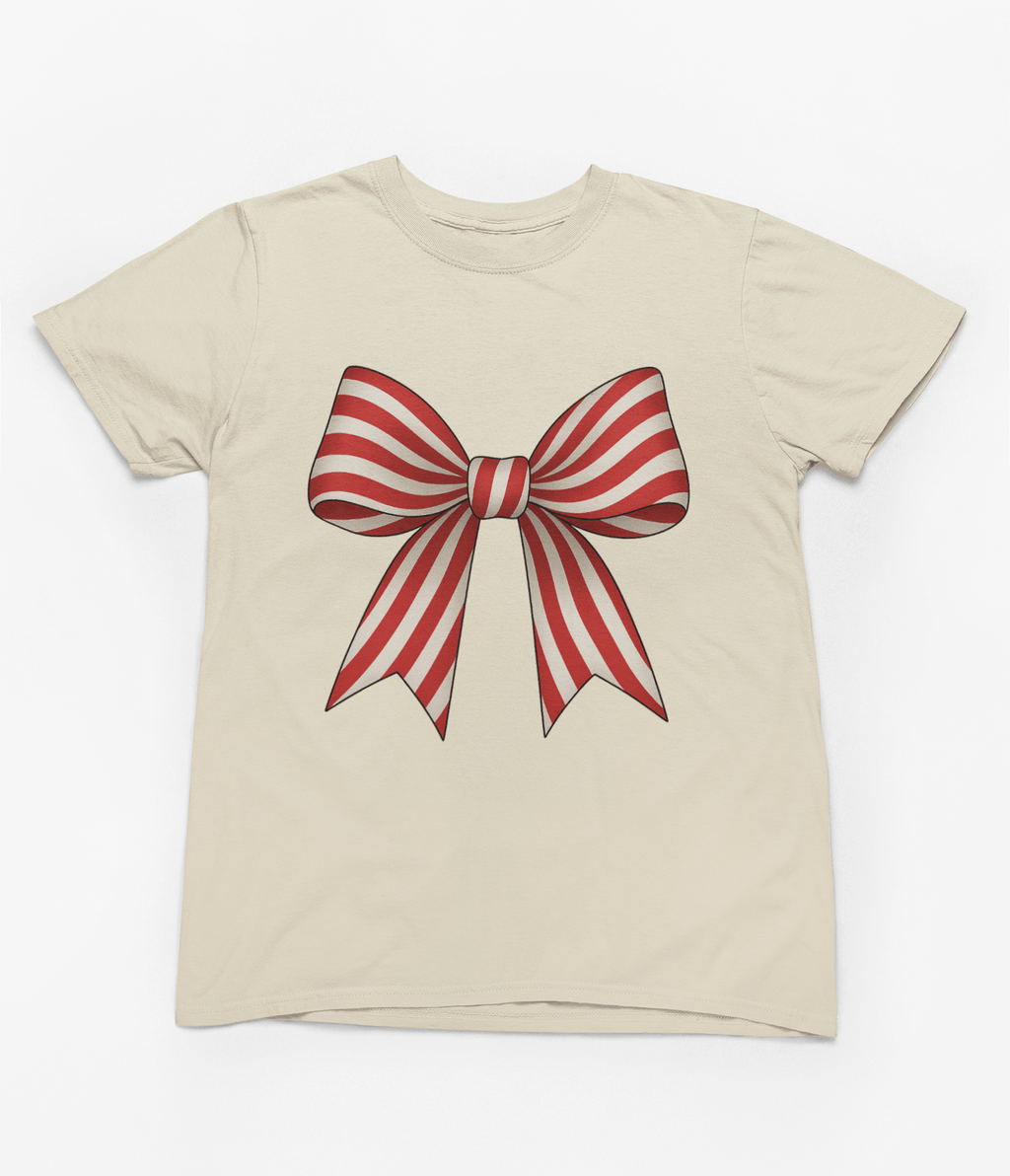 Beast and Beauty T-Shirt / 3XL (Adult) / Beige Candy Cane Stripe Coquette Bow Christmas Sweatshirt or T-Shirt – Festive Gift UK