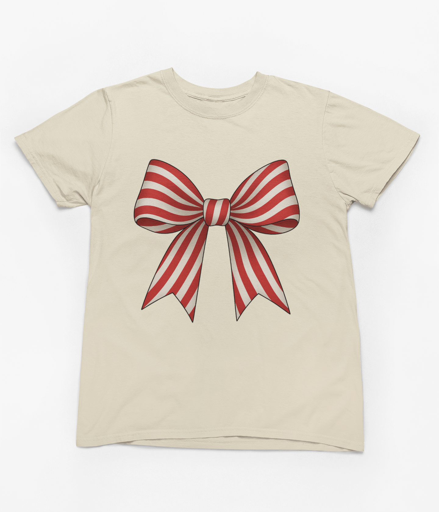 Beast and Beauty T-Shirt / 3XL (Adult) / Beige Candy Cane Stripe Coquette Bow Christmas Sweatshirt or T-Shirt – Festive Gift UK