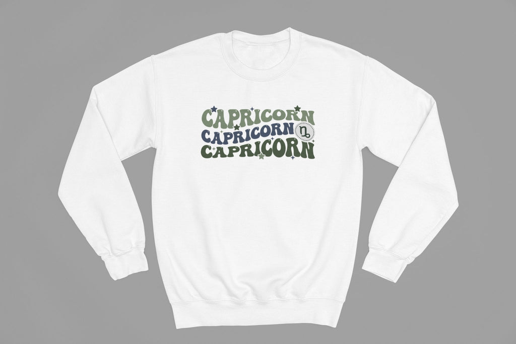 Capricorn Zodiac Fun Colour Font Sweatshirt - Beast & Beauty Clothing LTD - Zodiac Sweatshirt - small - White - 