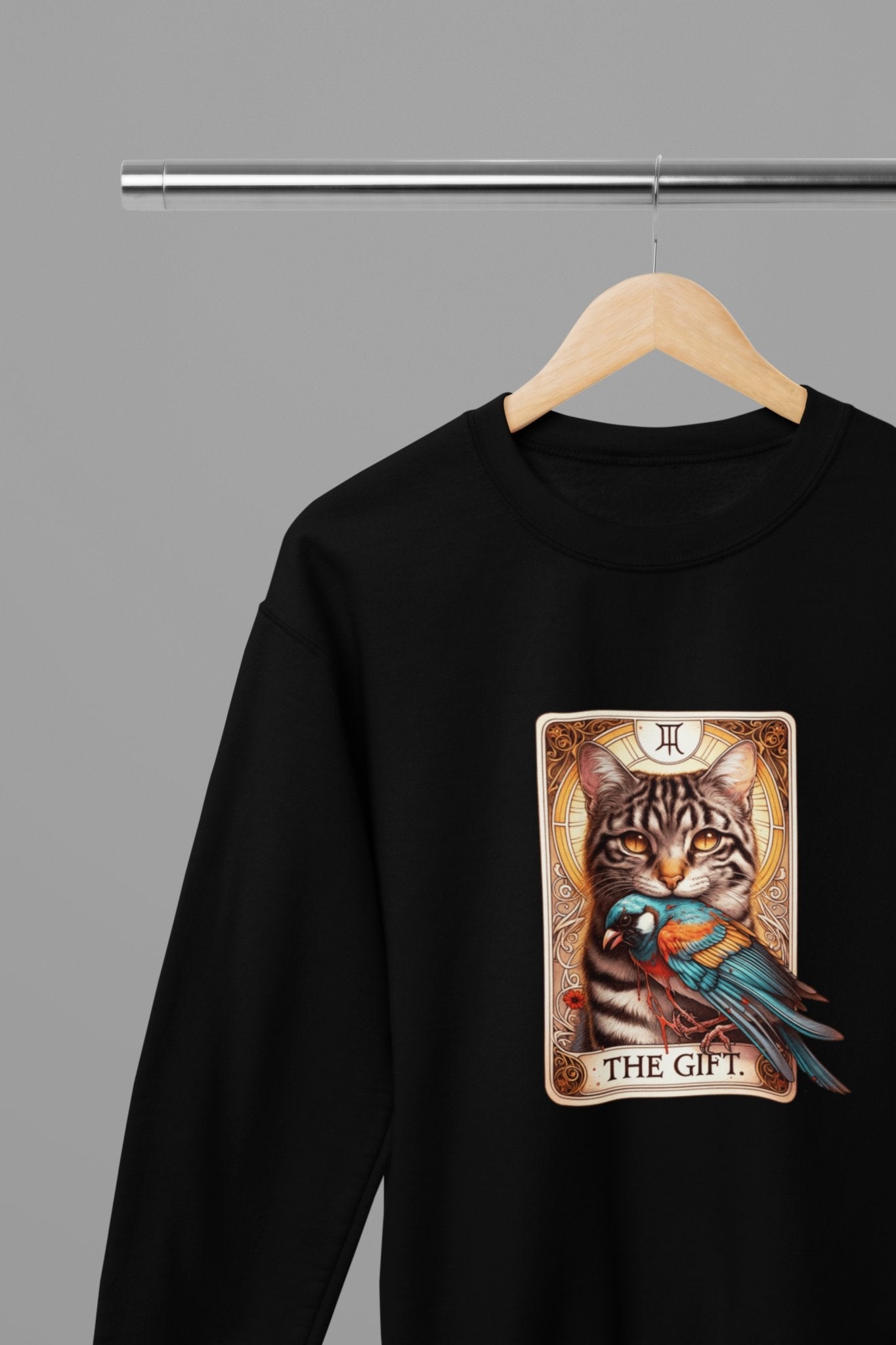 Cat and Bird The Gift Funny Tarot Sweatshirt - Beast & Beauty Clothing LTD - Tarot Sweatshirt - small - Black - 