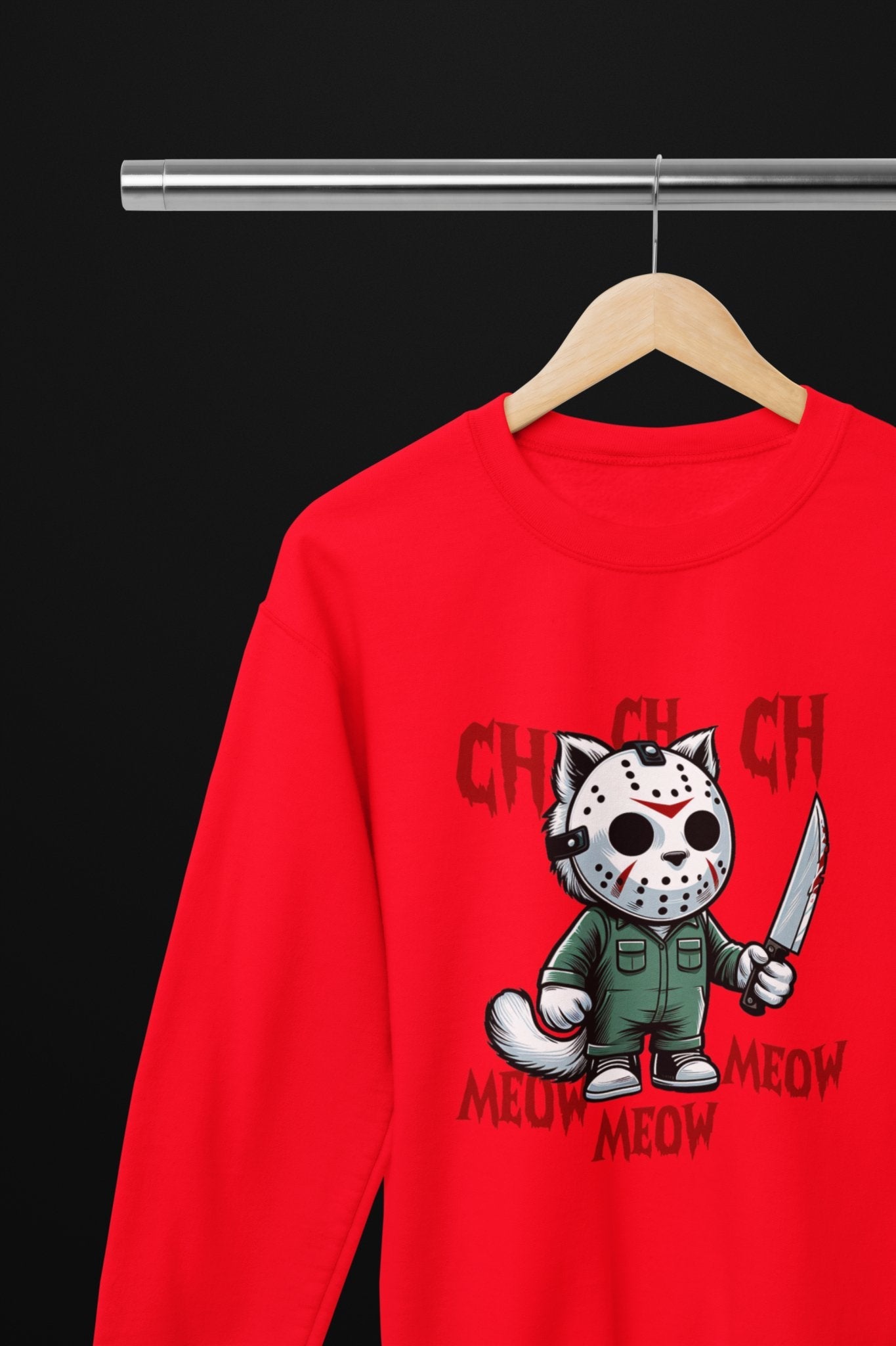 Cat Jason Movie Halloween Funny T-Shirt/Sweatshirt Unisex - Beast & Beauty Clothing LTD - Halloween - Red - Small - Sweatshirt
