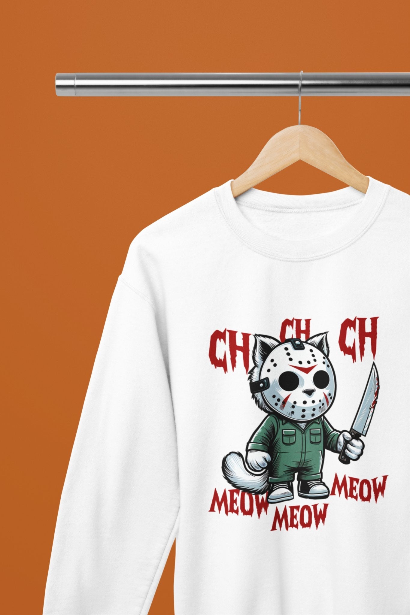Cat Jason Movie Halloween Funny T-Shirt/Sweatshirt Unisex - Beast & Beauty Clothing LTD - Halloween - White - Small - Sweatshirt