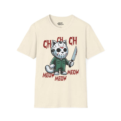 Ch Ch Ch Meow Horror Cat Halloween T-Shirt for Adults Natural / S gift_idea unique_gift personalised_gift