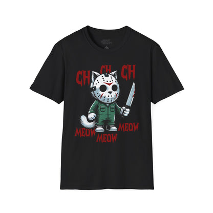 Ch Ch Ch Meow Horror Cat Halloween T-Shirt for Adults Black / S gift_idea unique_gift personalised_gift