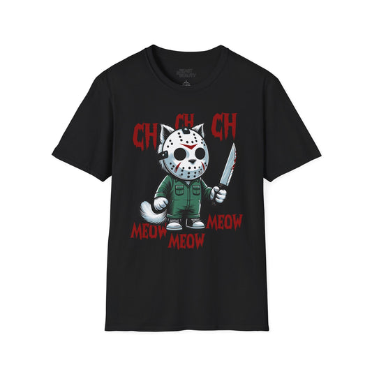 Ch Ch Ch Meow Horror Cat Halloween T-Shirt for Adults Black / S gift_idea unique_gift personalised_gift