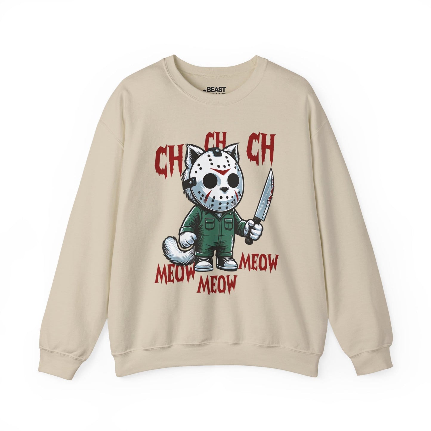 Ch Ch Ch Meow Meow Funny Halloween Cat Sweatshirt Sand / S gift_idea unique_gift personalised_gift