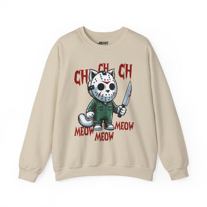Ch Ch Ch Meow Meow Funny Halloween Cat Sweatshirt Sand / S gift_idea unique_gift personalised_gift