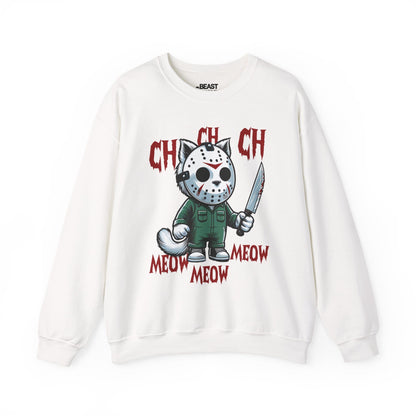 Ch Ch Ch Meow Meow Funny Halloween Cat Sweatshirt White / S gift_idea unique_gift personalised_gift