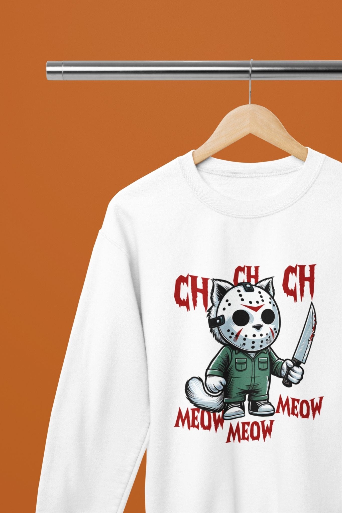 Ch Ch Meow Meow Funny Horror Cat Halloween Sweatshirt & T-Shirt White / Small / Sweatshirt gift_idea unique_gift personalised_gift