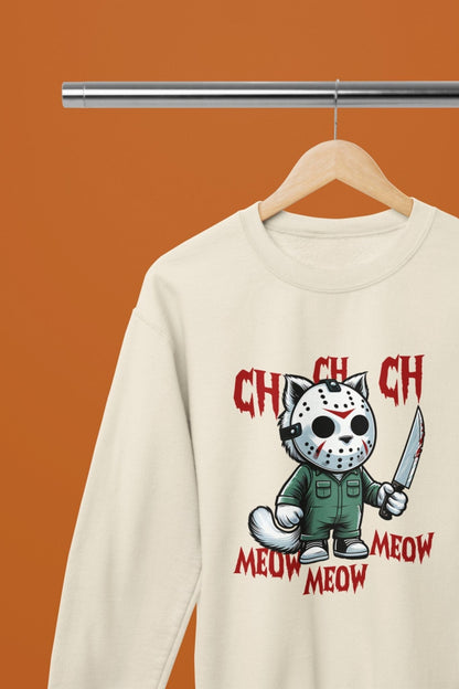 Ch Ch Meow Meow Funny Horror Cat Halloween Sweatshirt & T-Shirt Beige / Small / Sweatshirt gift_idea unique_gift personalised_gift