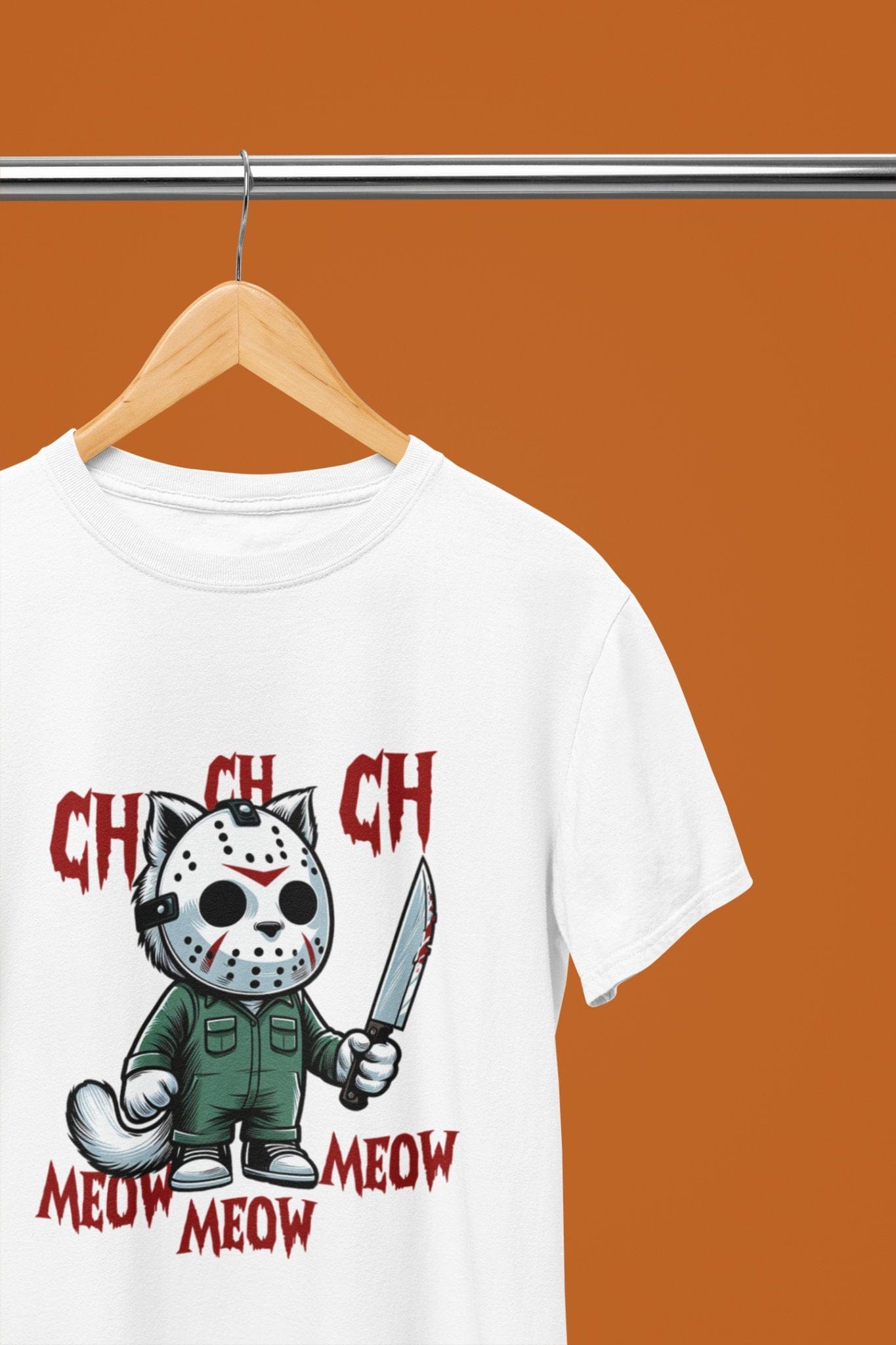 Ch Ch Meow Meow Funny Horror Cat Halloween Sweatshirt & T-Shirt White / Small / T-Shirt gift_idea unique_gift personalised_gift