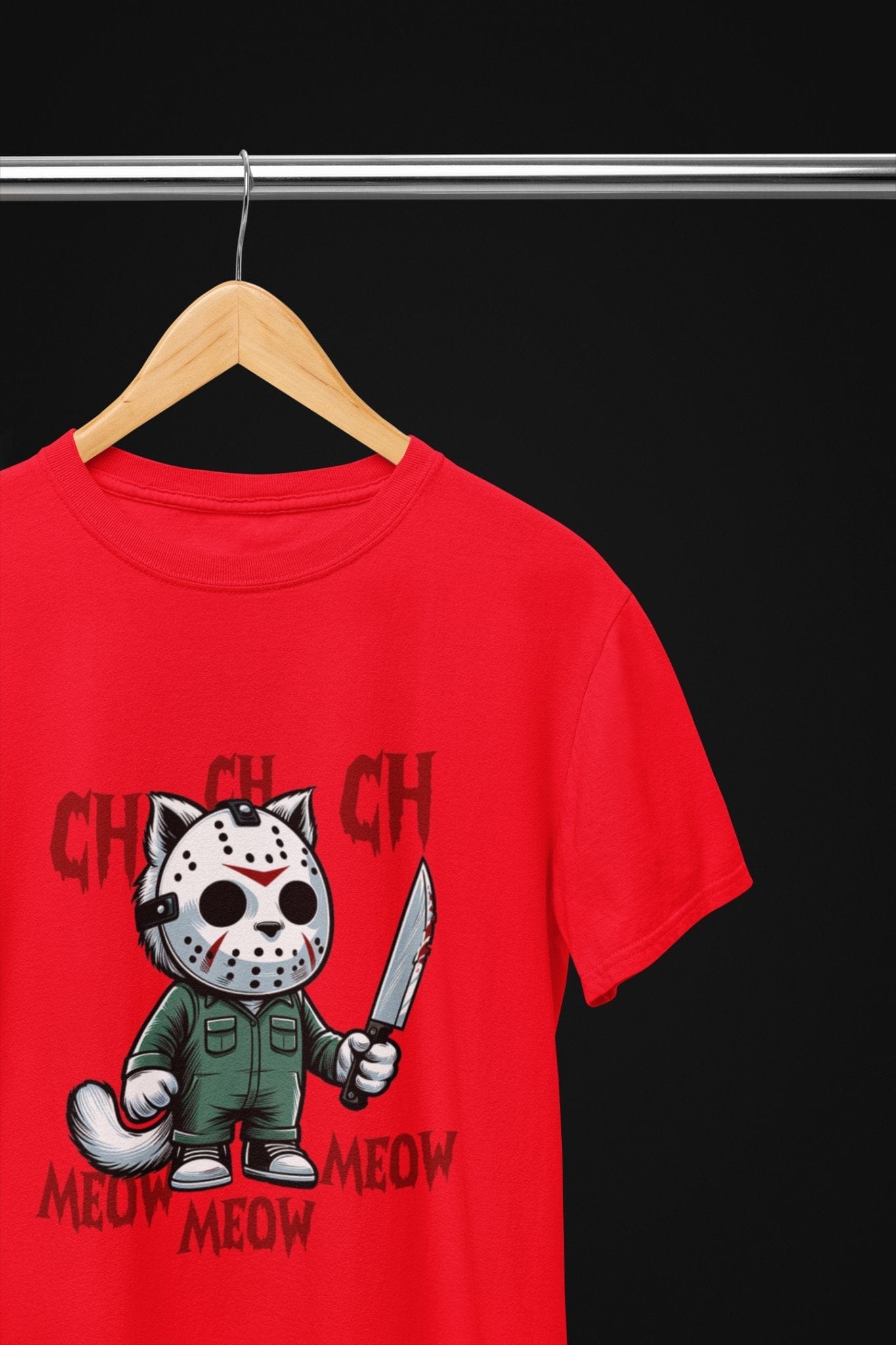 Ch Ch Meow Meow Funny Horror Cat Halloween Sweatshirt & T-Shirt Red / Small / T-Shirt gift_idea unique_gift personalised_gift