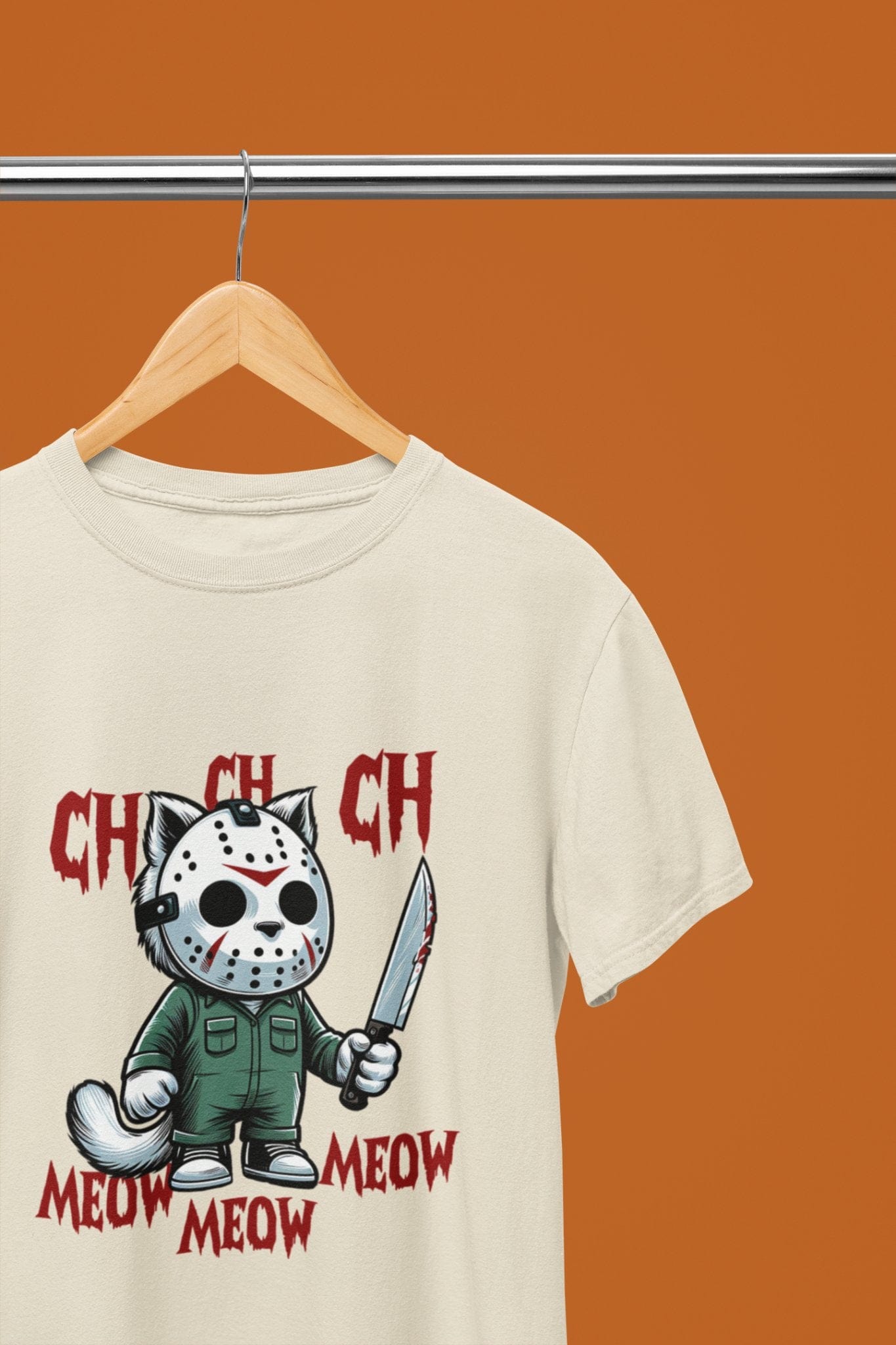 Ch Ch Meow Meow Funny Horror Cat Halloween Sweatshirt & T-Shirt Beige / Small / T-Shirt gift_idea unique_gift personalised_gift