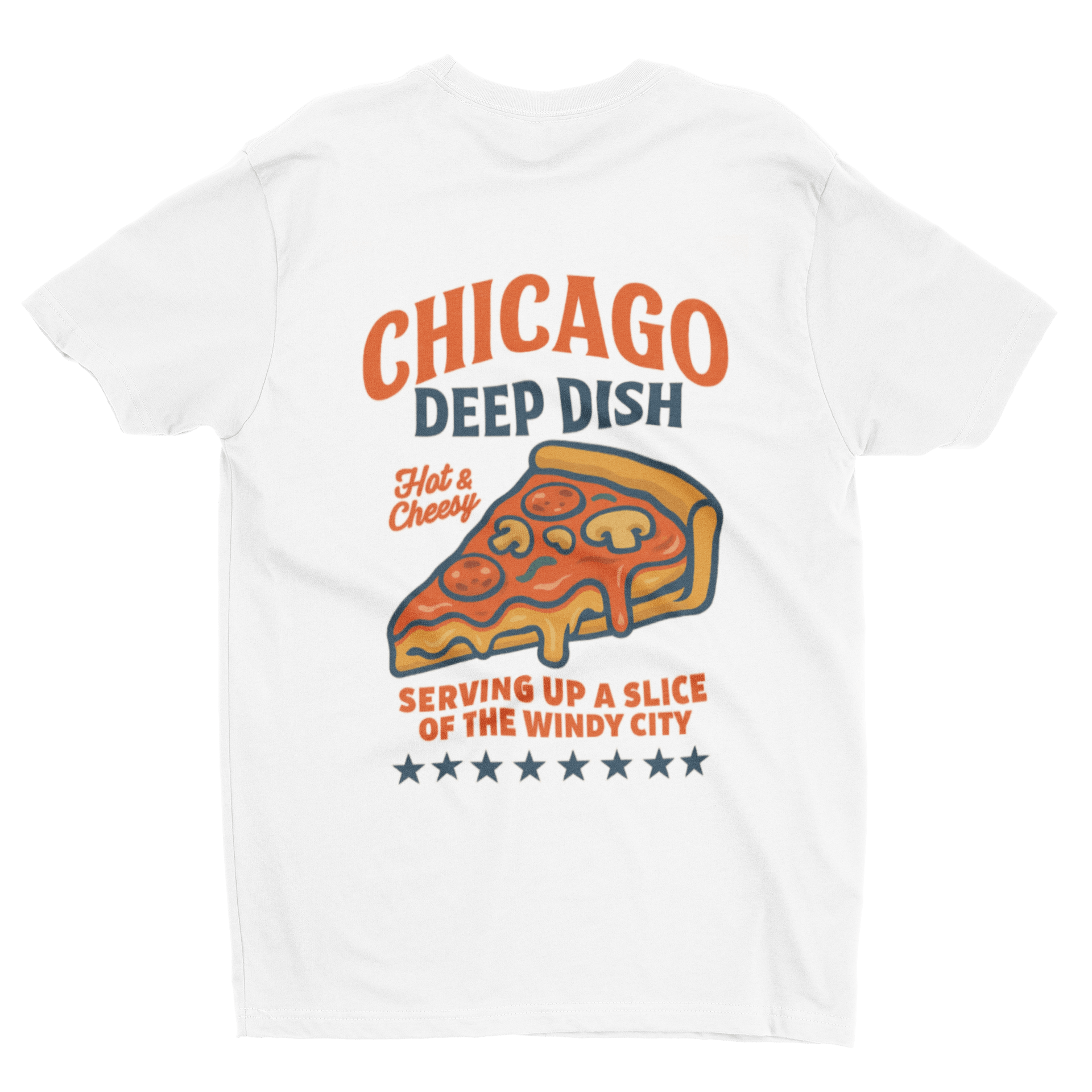Chicago Deep Dish T-Shirt – Retro Street Food Back Print gift_idea unique_gift personalised_gift