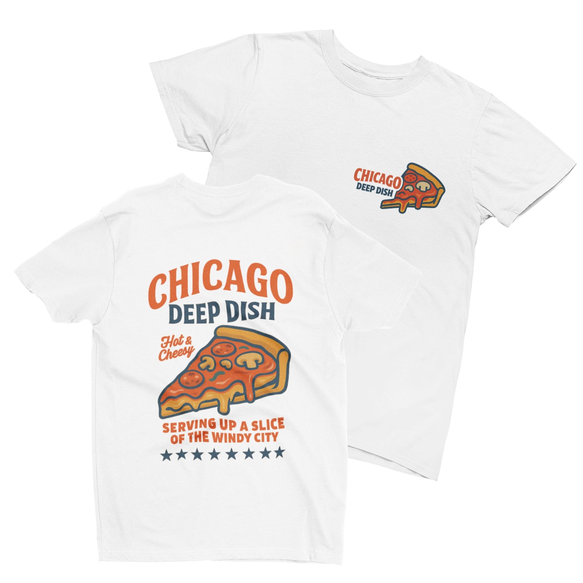 Chicago Deep Dish T-Shirt – Retro Street Food Back Print S (Adult) / T-Shirt gift_idea unique_gift personalised_gift