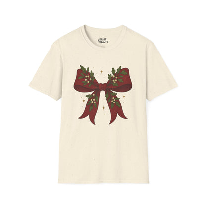 christmas bow t-shirt natural t-shirt uk Christmas gift idea