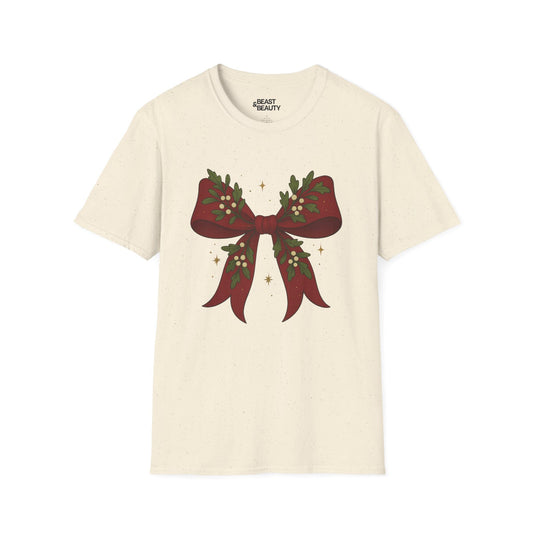 christmas bow t-shirt natural t-shirt uk Christmas gift idea