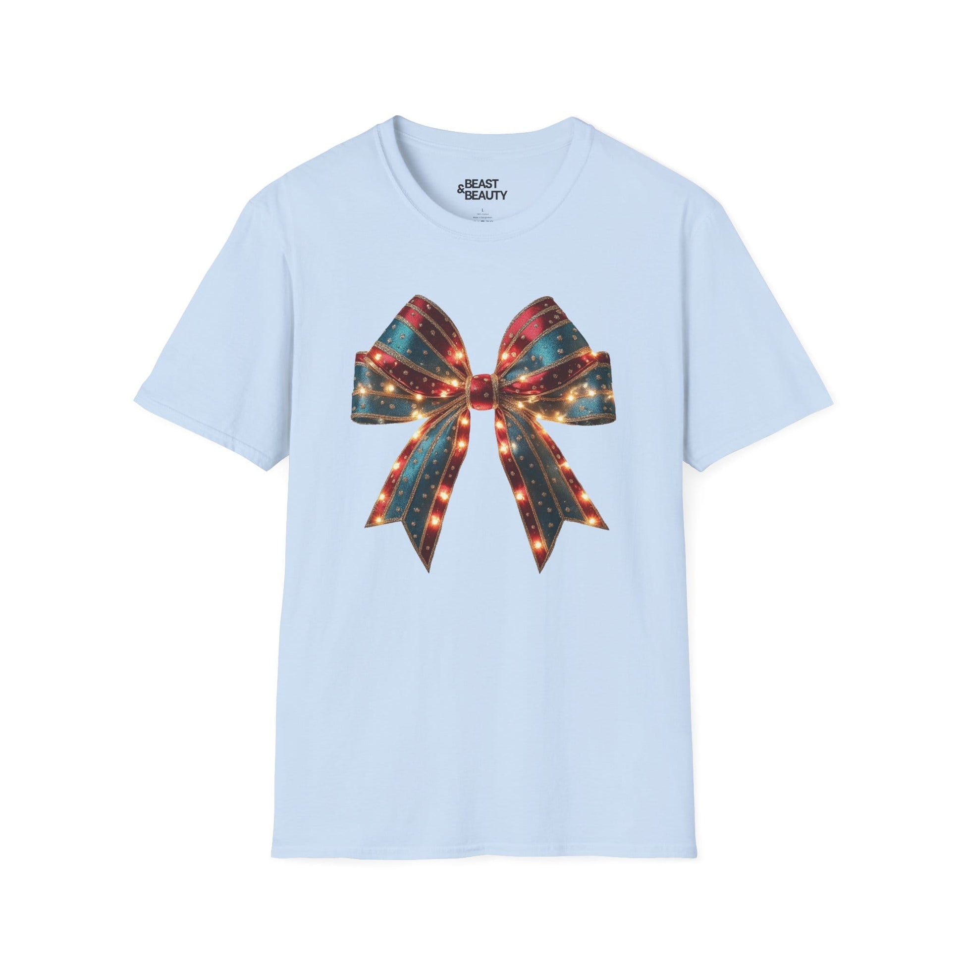 christmas bow t-shirt light blue t-shirt uk Christmas gift idea