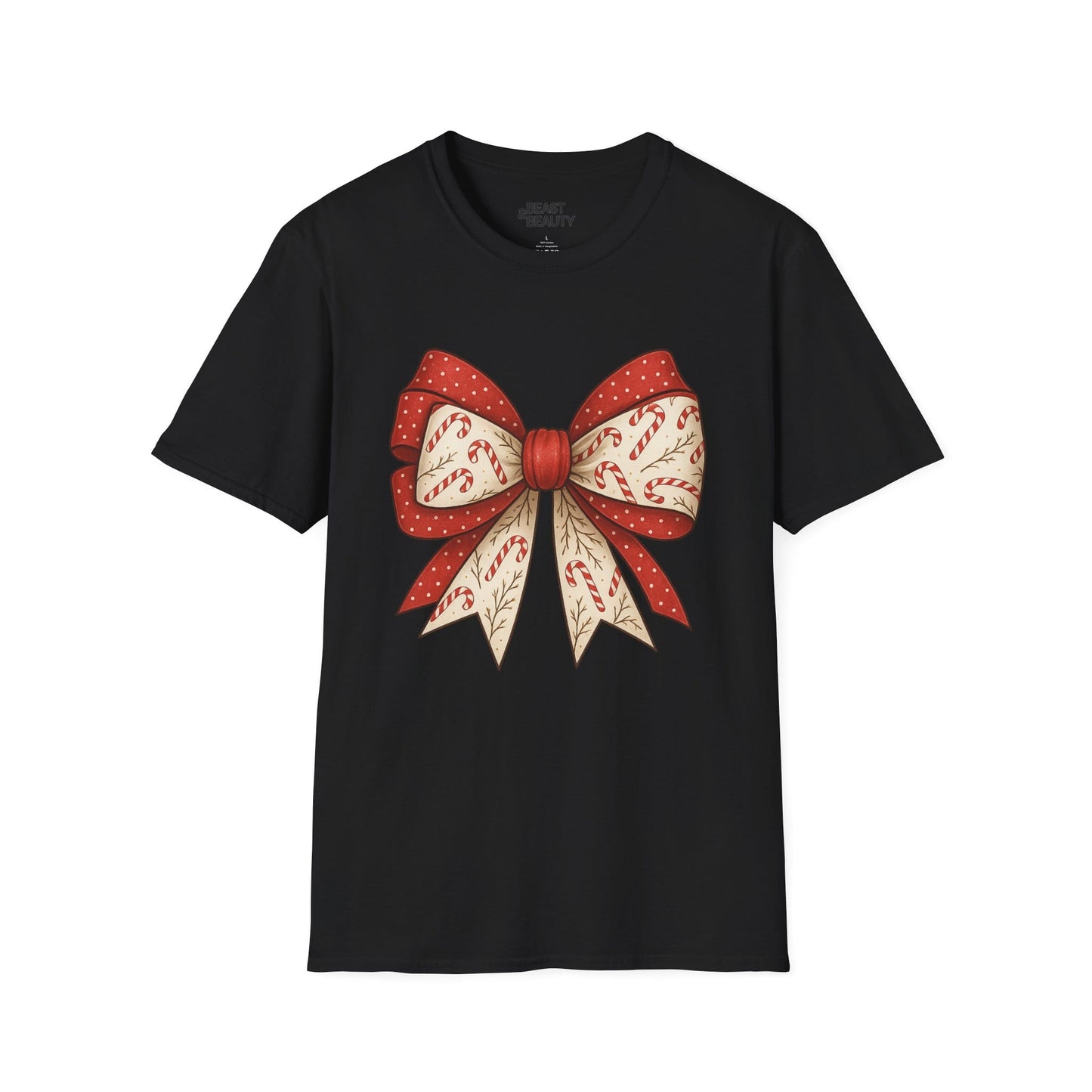 christmas candy canes bow t-shirt black t-shirt uk Christmas gift idea