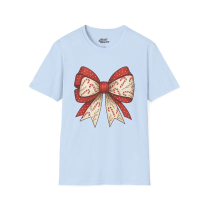 christmas candy canes bow t-shirt light blue t-shirt uk Christmas gift idea