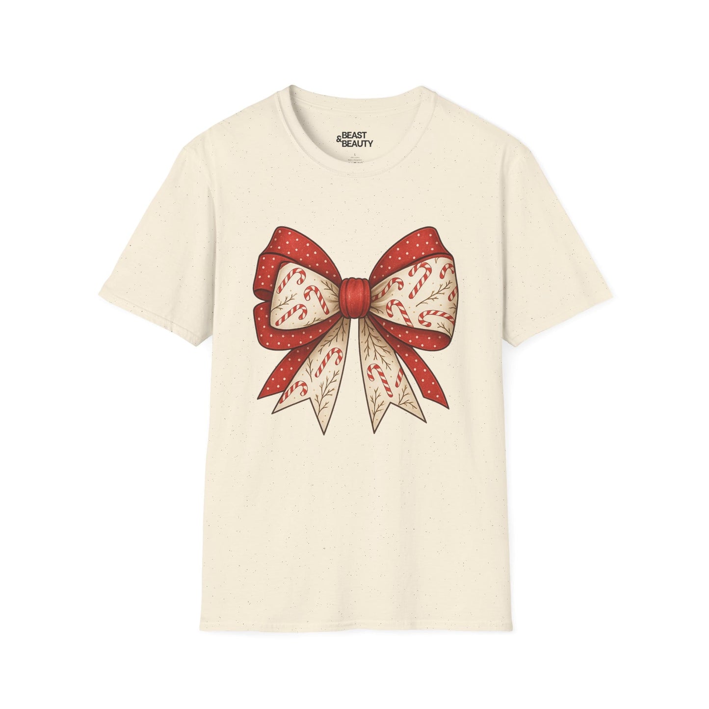 christmas candy canes bow t-shirt natural t-shirt uk Christmas gift idea