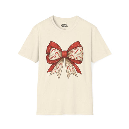 christmas candy canes bow t-shirt natural t-shirt uk Christmas gift idea