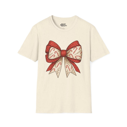 christmas candy canes bow t-shirt natural t-shirt uk Christmas gift idea