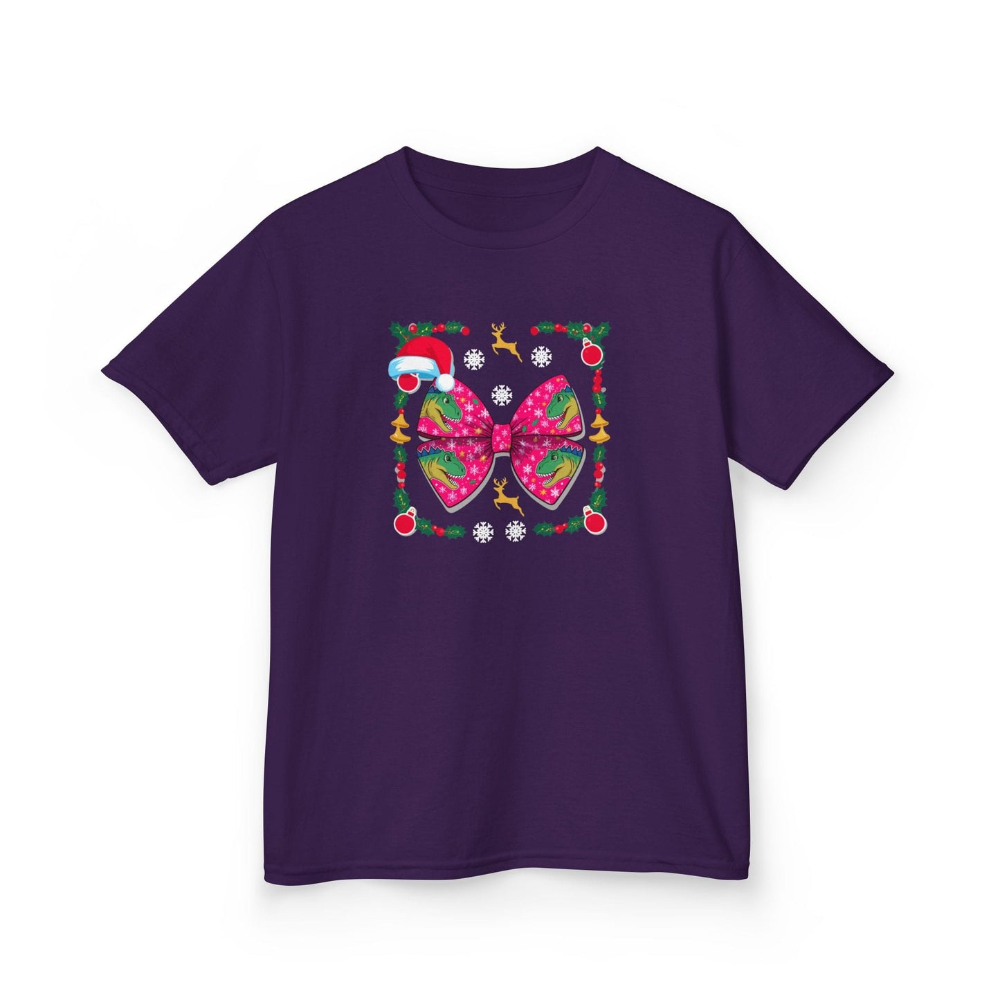 Christmas Dino Bow Kids T-Shirt Purple / XS gift_idea unique_gift personalised_gift