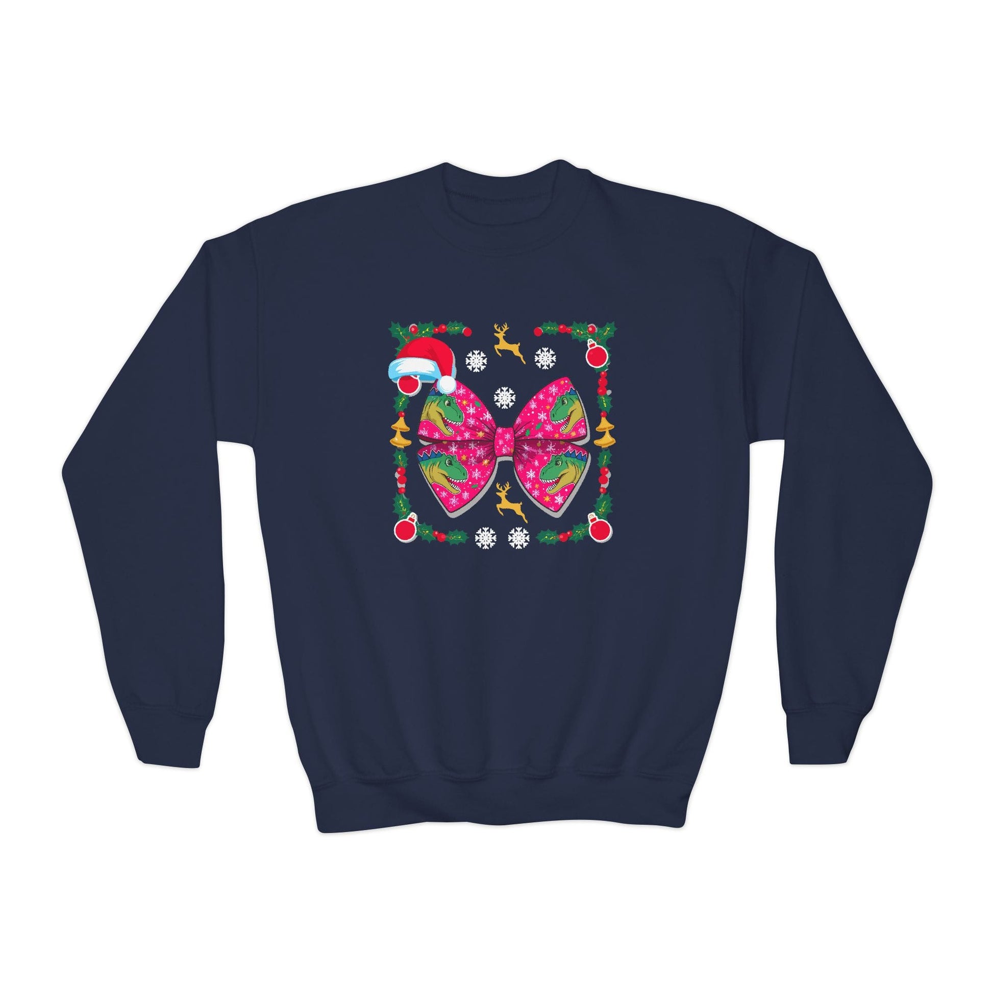 christmas dino bow youth sweatshirt navy sweatshirt uk Christmas gift idea