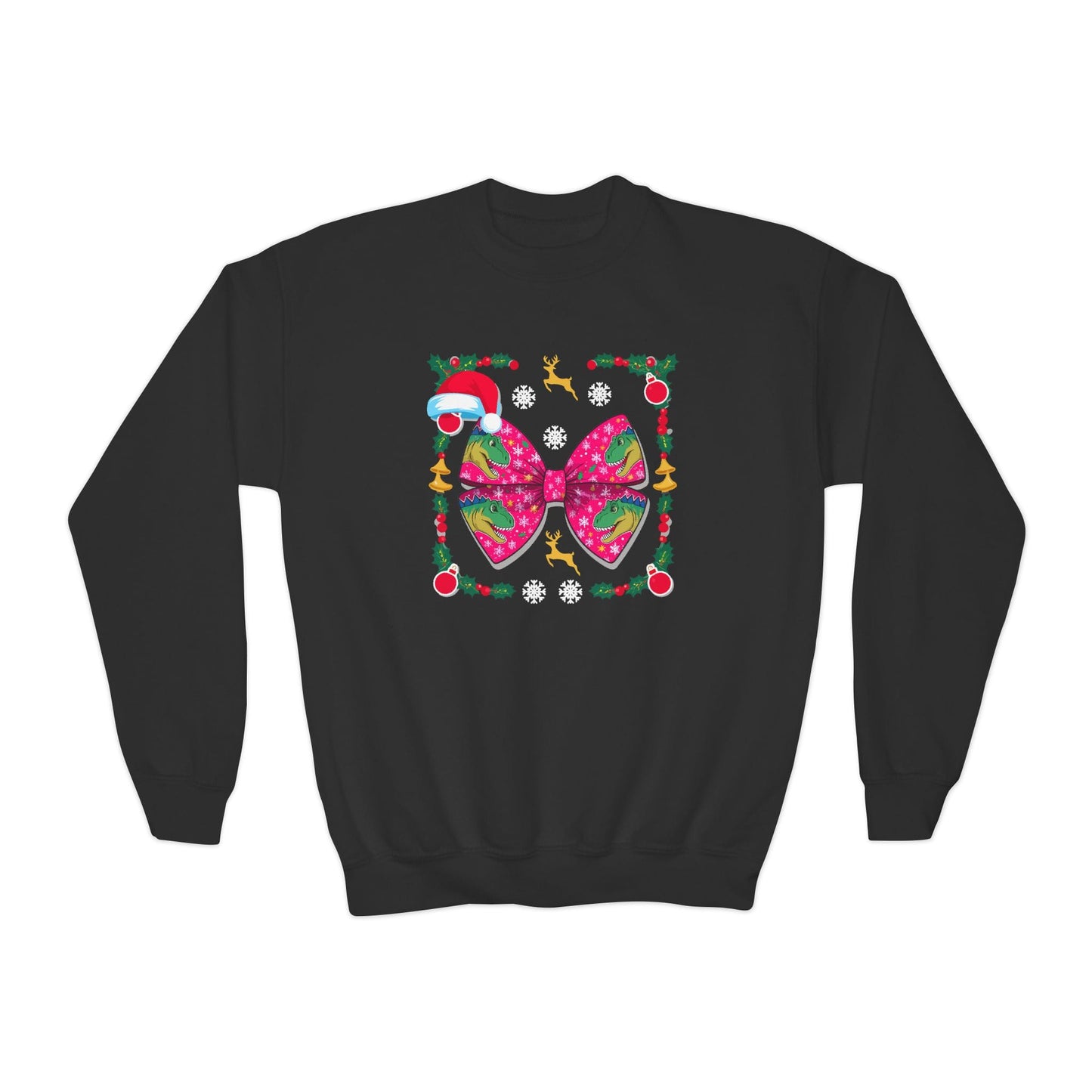 christmas dino bow youth sweatshirt black sweatshirt uk Christmas gift idea