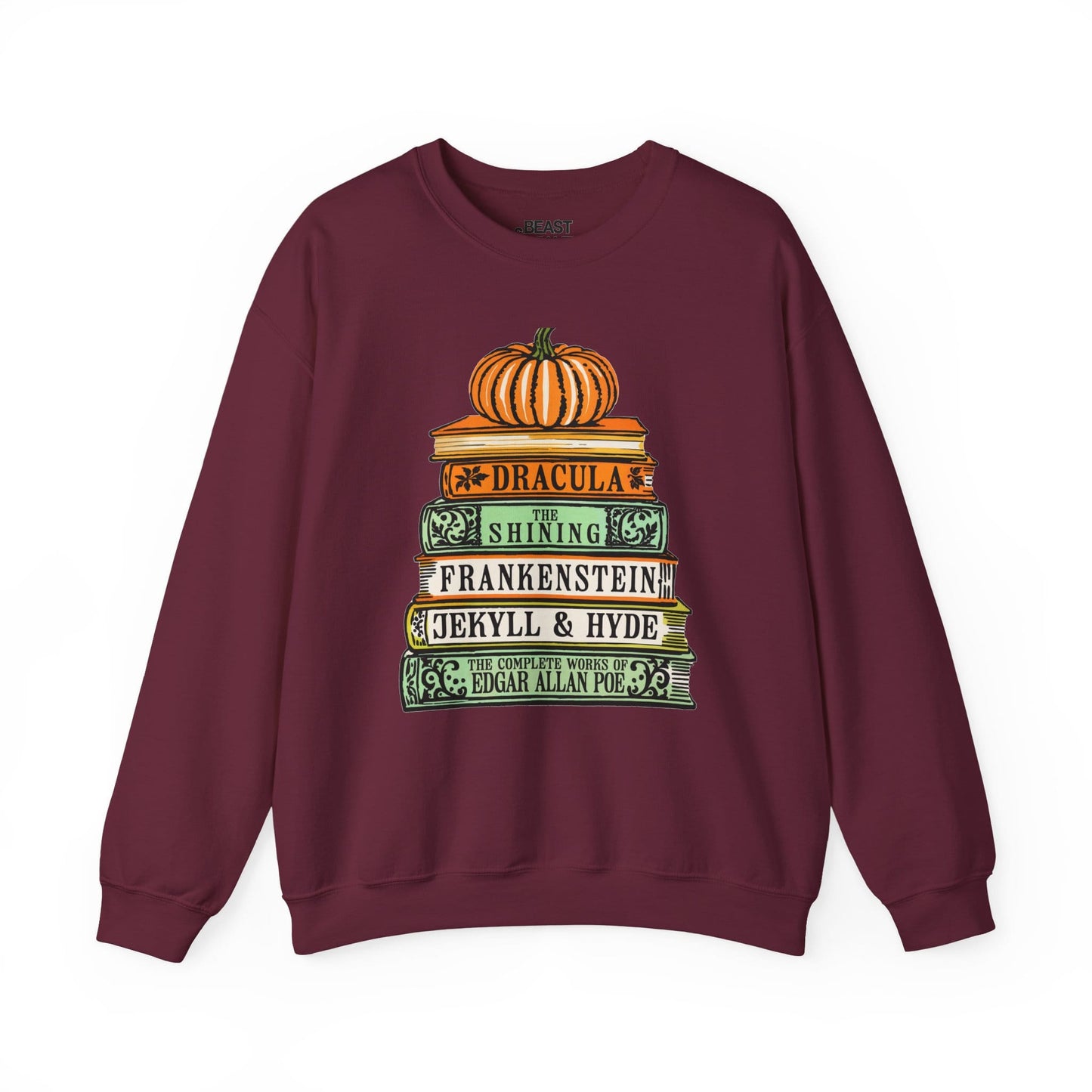 Classic Horror Books Halloween Sweatshirt Maroon / S gift_idea unique_gift personalised_gift