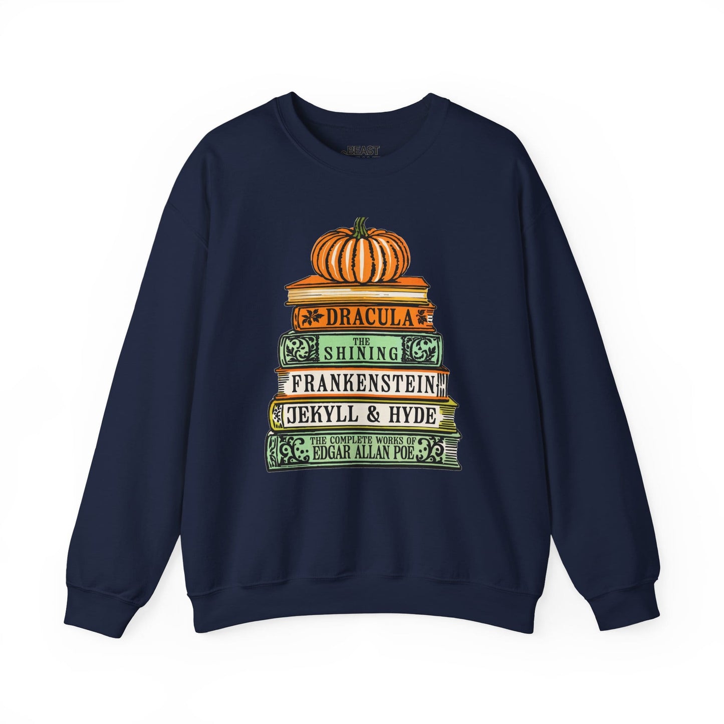 Classic Horror Books Halloween Sweatshirt Navy / S gift_idea unique_gift personalised_gift