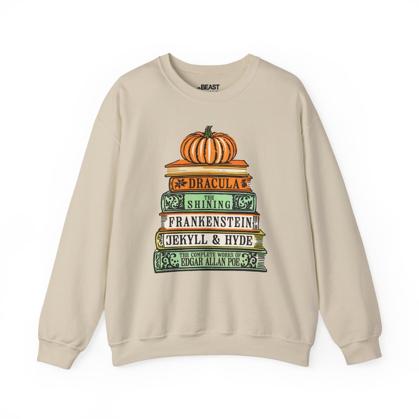 Classic Horror Books Halloween Sweatshirt Sand / S gift_idea unique_gift personalised_gift