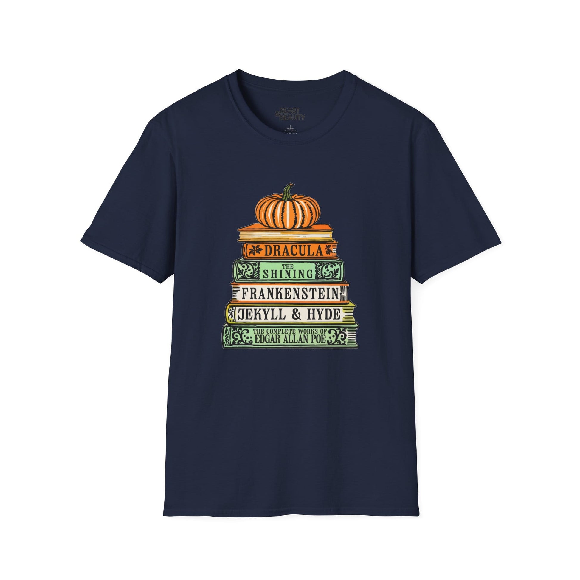 Classic Horror Books Halloween T-Shirt Navy / S gift_idea unique_gift personalised_gift
