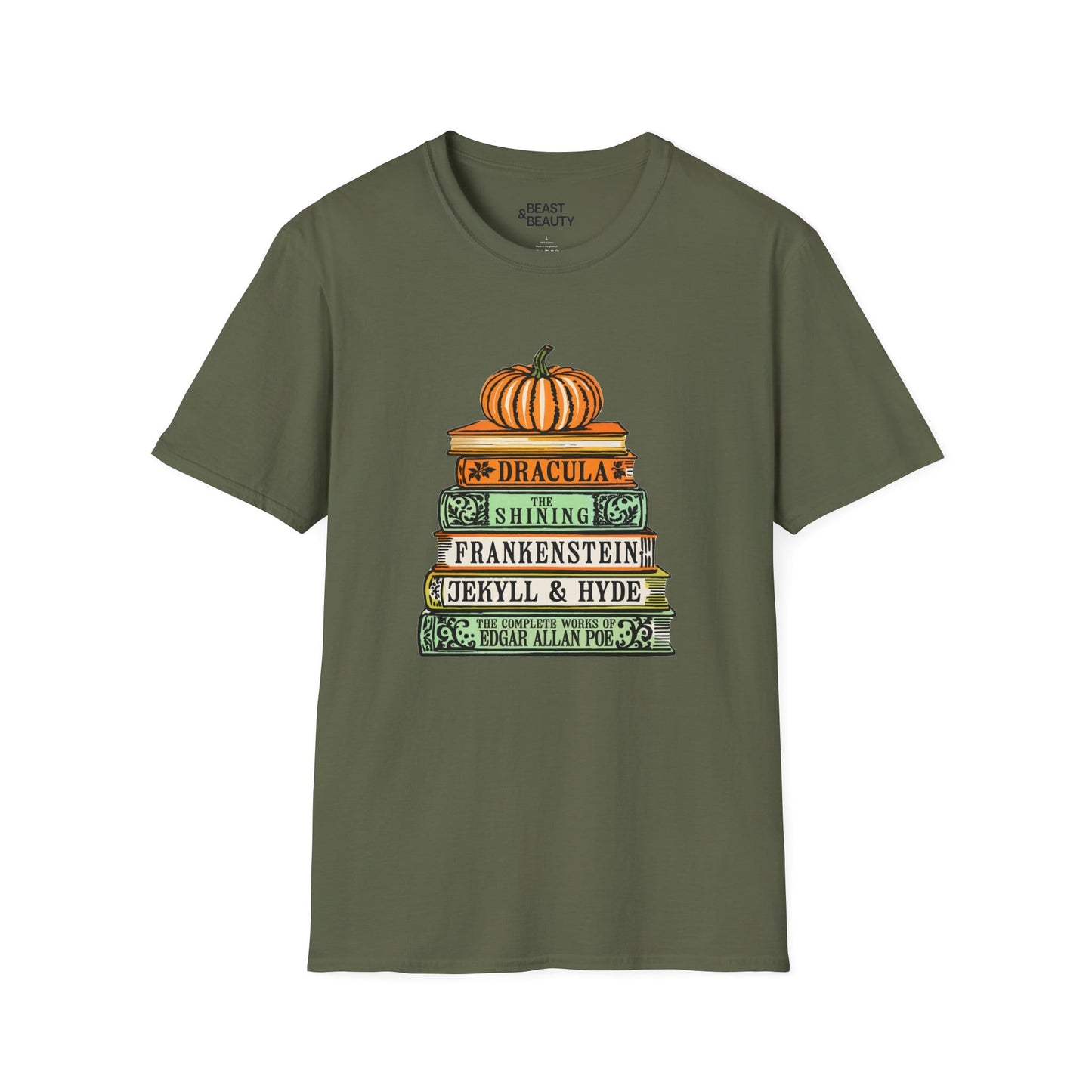 Classic Horror Books Halloween T-Shirt Military Green / S gift_idea unique_gift personalised_gift
