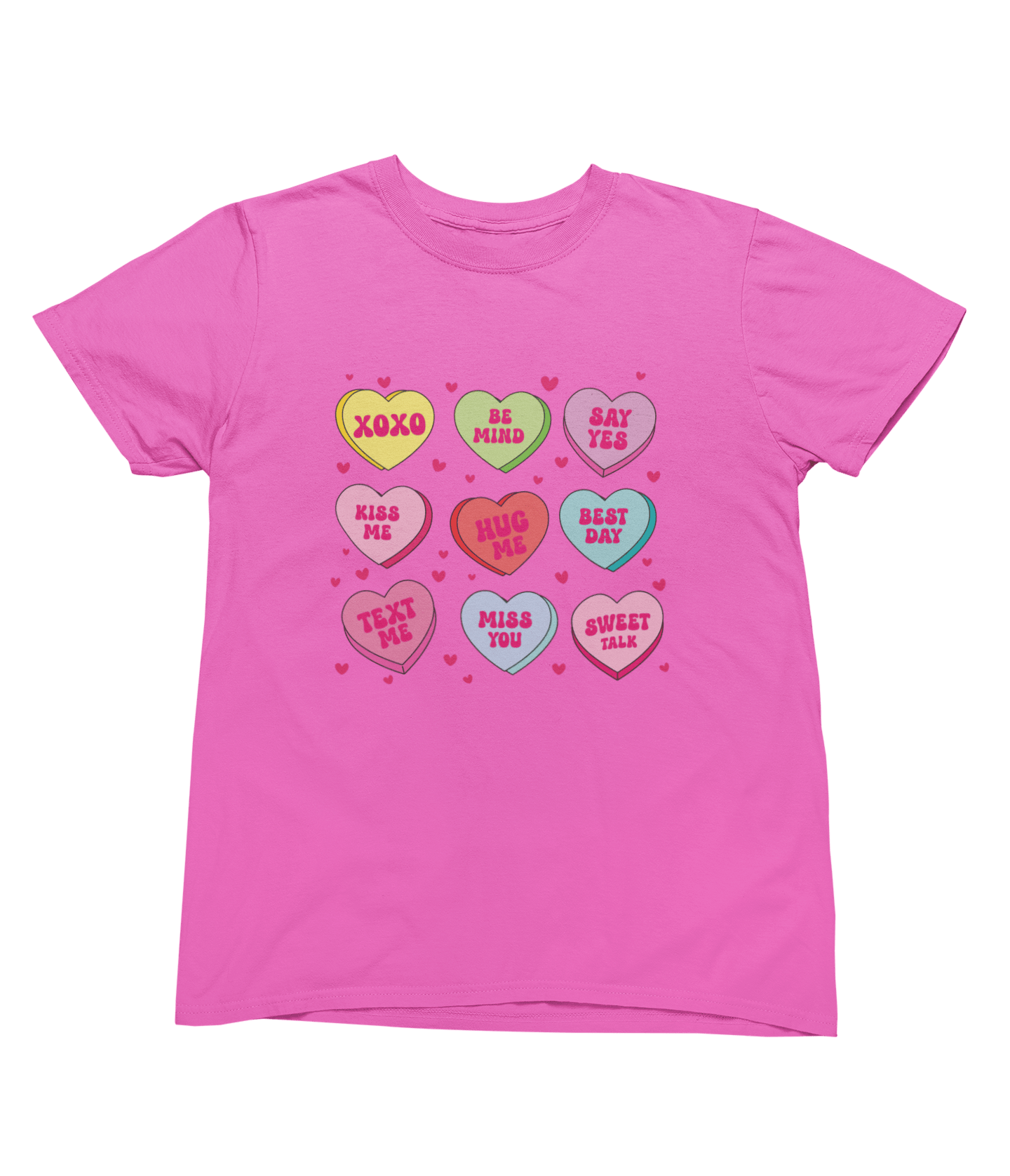 Conversation Hearts Valentine’s Shirt Cute Valentine’s Gift T-Shirt / Small / Pink gift_idea unique_gift personalised_gift
