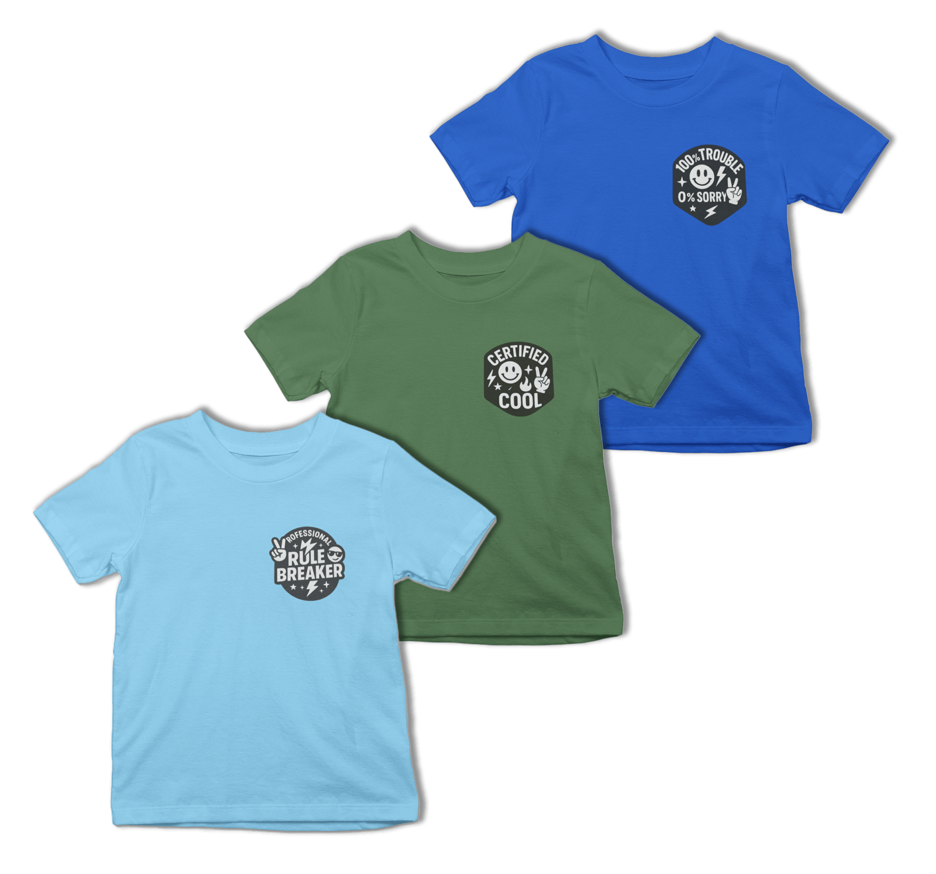 Cool Kids T-Shirt Set (3 Pack) | Rule Breaker, Trouble & Certified Cool 3-4 years / Set of 3 gift_idea unique_gift personalised_gift