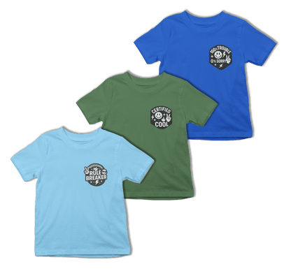 Cool Kids T-Shirt Set (3 Pack) | Rule Breaker, Trouble & Certified Cool 3-4 years / Set of 3 gift_idea unique_gift personalised_gift