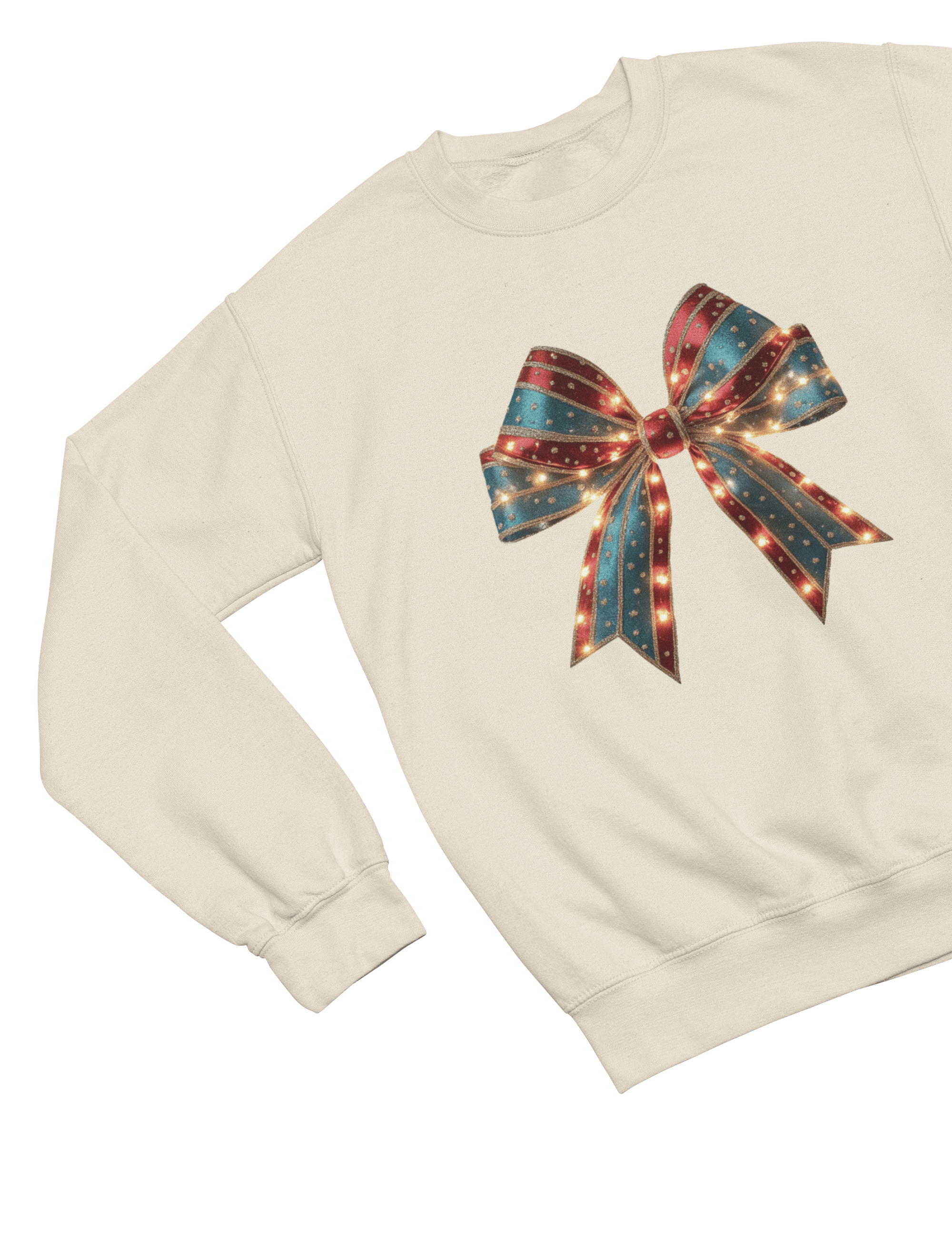 Beast and Beauty Sweatshirt / 3XL (Adult) / Beige Coquette Christmas Bow Sweatshirt – Festive Girly Winter Jumper