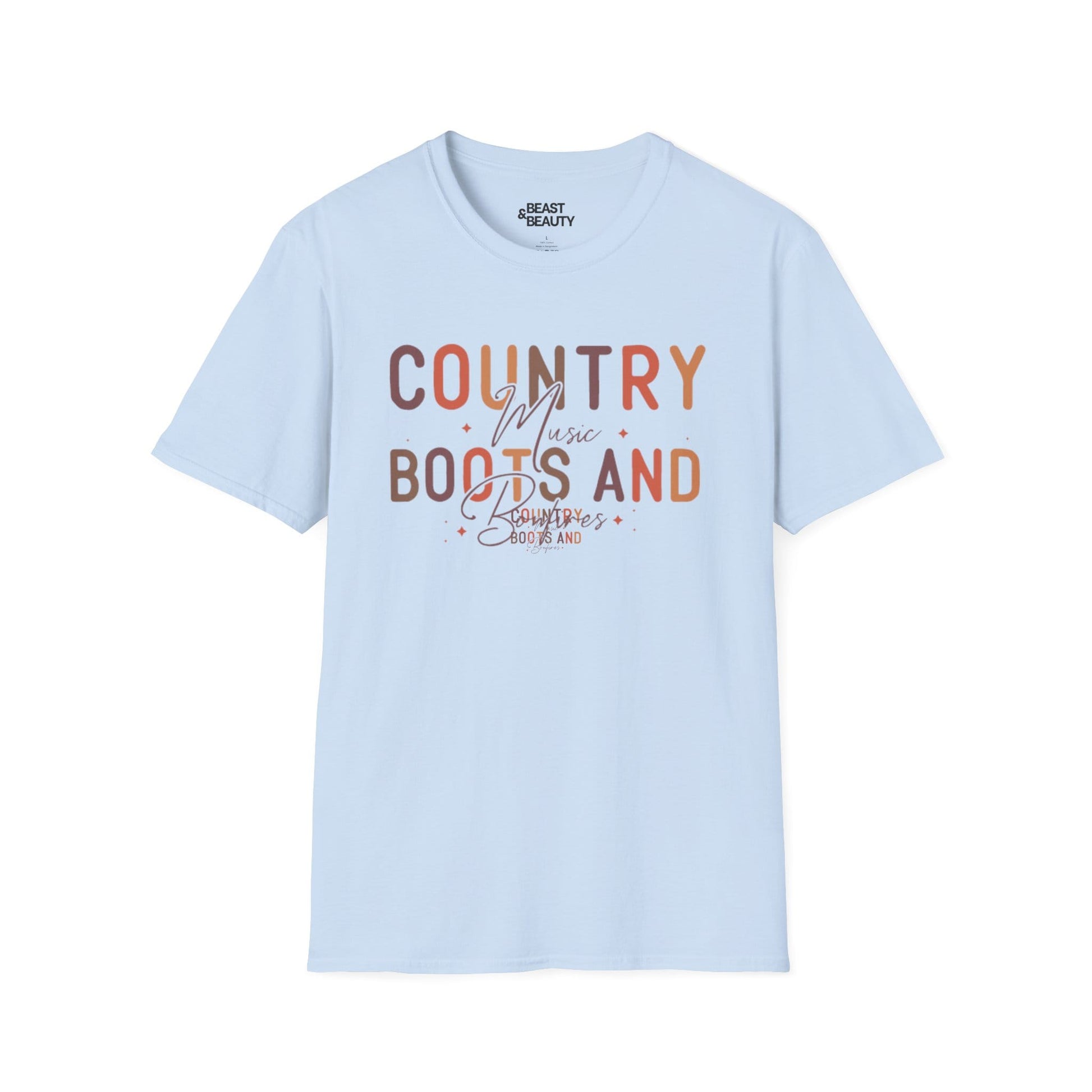 country music boots and bonfires t-shirt light blue t-shirt uk music lover gift idea
