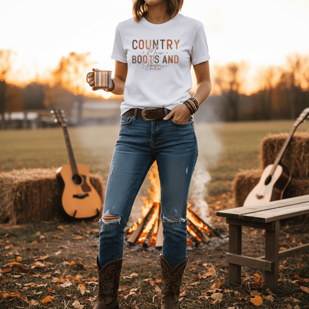 Country Music Boots and Bonfires T-Shirt gift_idea unique_gift personalised_gift