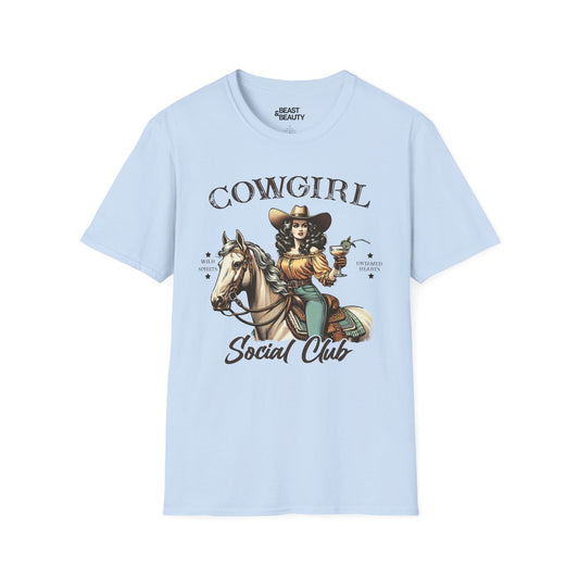 cowgirl social club t-shirt light blue t-shirt uk cowgirl gift idea