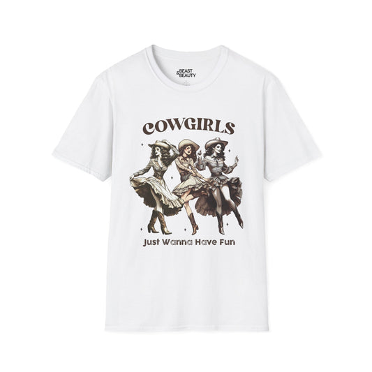 cowgirls just wanna have fun t-shirt white t-shirt uk cowgirl gift idea